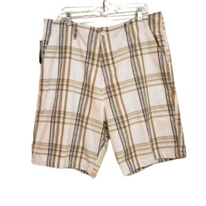 Subculture Plaid Mens Bermuda Shorts Brown White Size 38